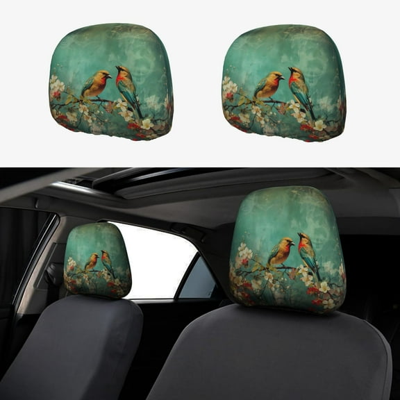 Headrest Covers for Cars Accessories Interior for Women Men 2Pcs - Retro Birds Head Rest Cover for Car Decorations, Car Headrest Cover for Car Decor Interior