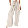 thumbnail image 1 of Pantalones holgados de algodón para mujer: pantalones de cintura alta con cordón, 90 % algodón/10 % poliéster, trabajo/ocio, todas las estaciones, 1 of 8