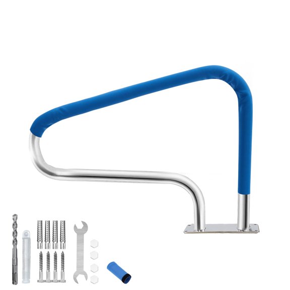 Luku Pool Handrail, 32"x 22.5" Pool Handle, 304 Stainless Steel Rated 375LBS Load Capacity, with Nylon Blue Grip Cover for Home Inground Swimming Pool Water Park