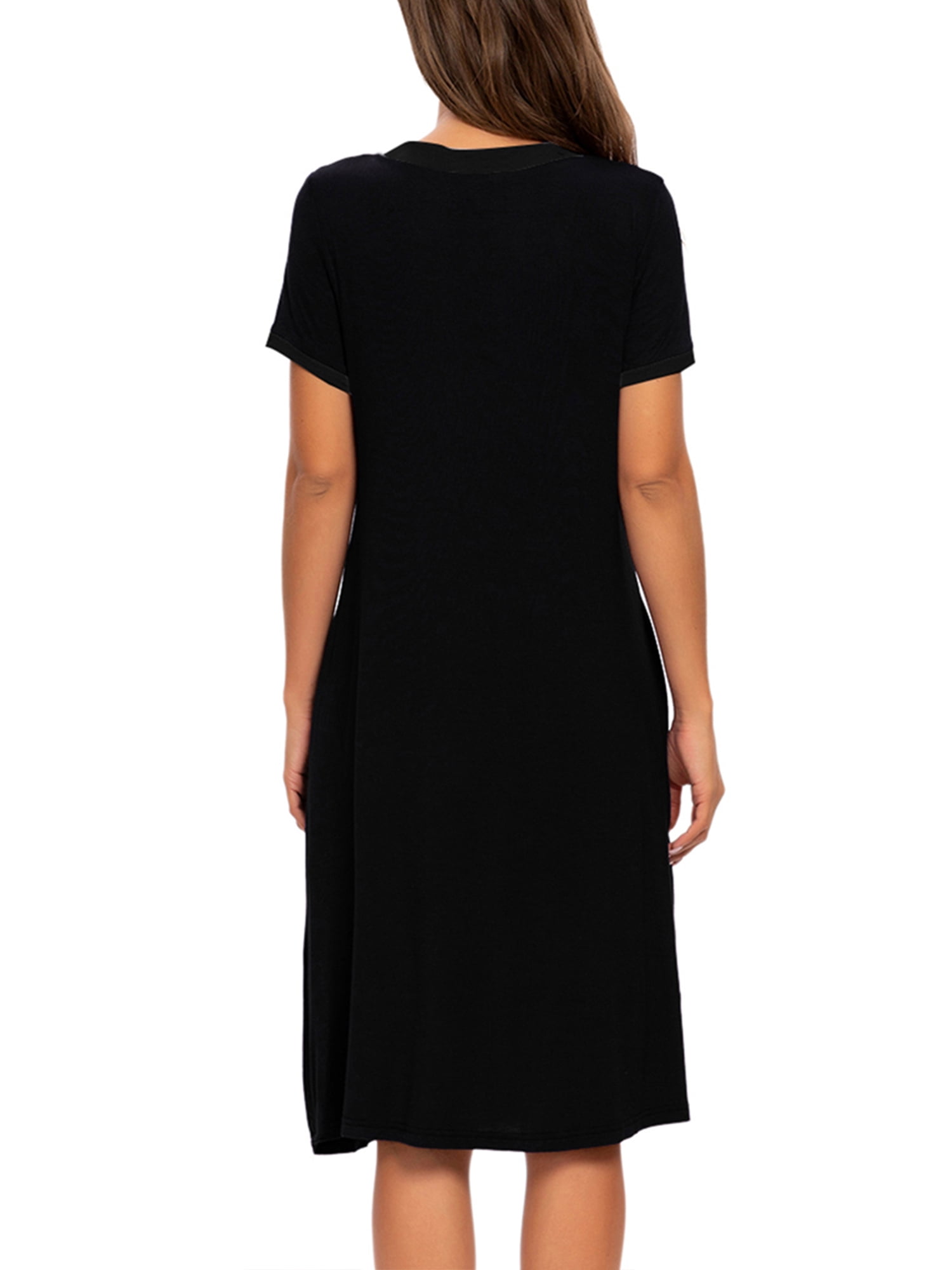 Unique Bargains Women's Pajama V-Neck Nightshirt Sleepwear with Pockets Lounge Nightgown
