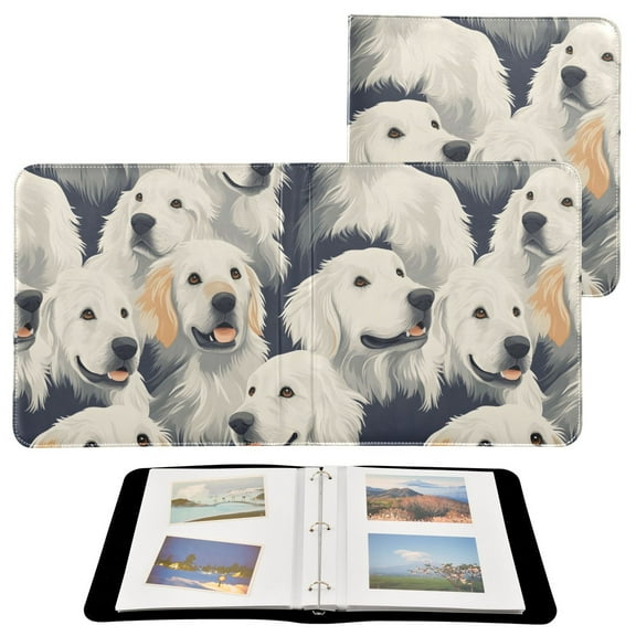 Leather Cover Photo Album 80 Pockets 4x6 Photos Bookshelf Picture Album Cartoon Golden Retriever