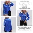 thumbnail image 3 of Woman Satin Twist Knot Shirt Long Sleeve Button Up Shirt Fashionable Pure Color Slim Fit Top Jewel Blue M, 3 of 6