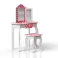 thumbnail image 5 of Fantasy Fields Gisele Polka Dot Wooden Kids Vanity Table & Stool Playset with Tri-Fold Mirror, Storage Drawer, White & Pink, 5 of 11