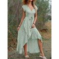 thumbnail image 5 of Women's Printed Surplice Ruffle Sleeve Dress 100% Cotton Lightweight Comfort Casual Easy Care High Low Hem Everyday Wear, 5 of 17
