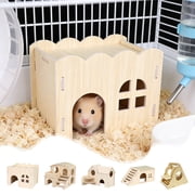 AYktou Wooden Hamster Hideout, Hamster Gerbil Hamster Wood House, Various Styles Small Animals Hamster Cage - Fun Slide House Double-Decker Hut Habitats Decor Cage Accessories for Gerbils Mouse