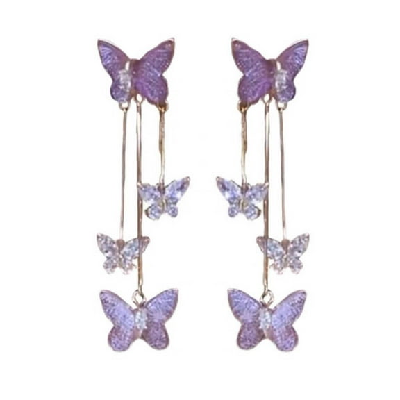 KDSJSXW Pearl Stud Earrings for Women 2024 New Sweet Purple Crystal Butterfly Earrings Women's Advanced Sense Temperament Long Face Showing Small Tassel Earrings Earrings (Purple,One Size)