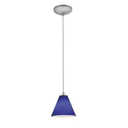 Access Lighting Sydney Oriental - One Light Pendant (Cord Hung), Brushed Steel Finish with Cobalt Blue Glass