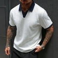 thumbnail image 2 of Men's Textured Knit Polo Shirt, Contrast Collar V Neck Short Sleeve Casual Top for Everyday Wear White, 2 of 5