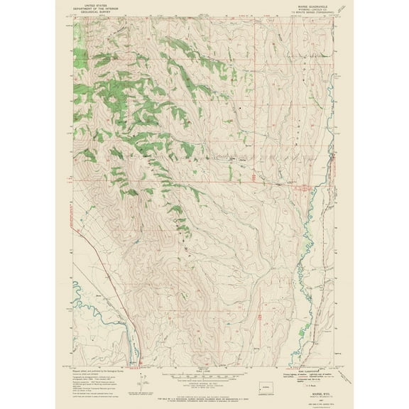 Topographical Map - Marse Wyoming Quad - USGS 1967 - 23 x 31.50 - Vintage Wall Art