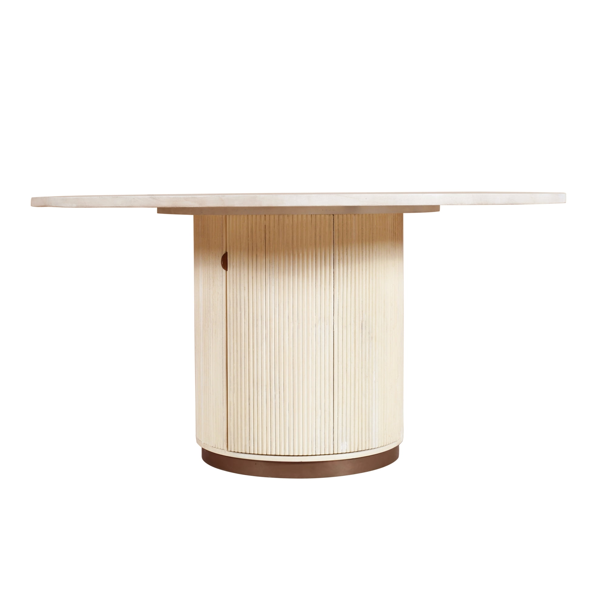 Ox Bay Natalia Fluted Wood Round Dining Table with Storage, White