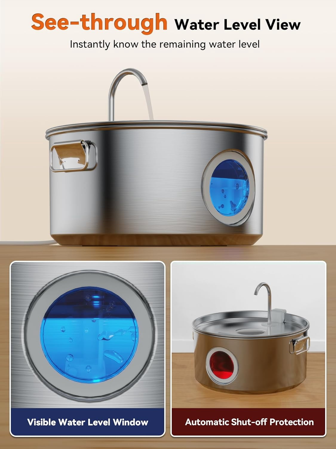 Stainless Steel Dog Water Fountain 3.2Gal with Visible Window and 7 Filters for Large Dogs