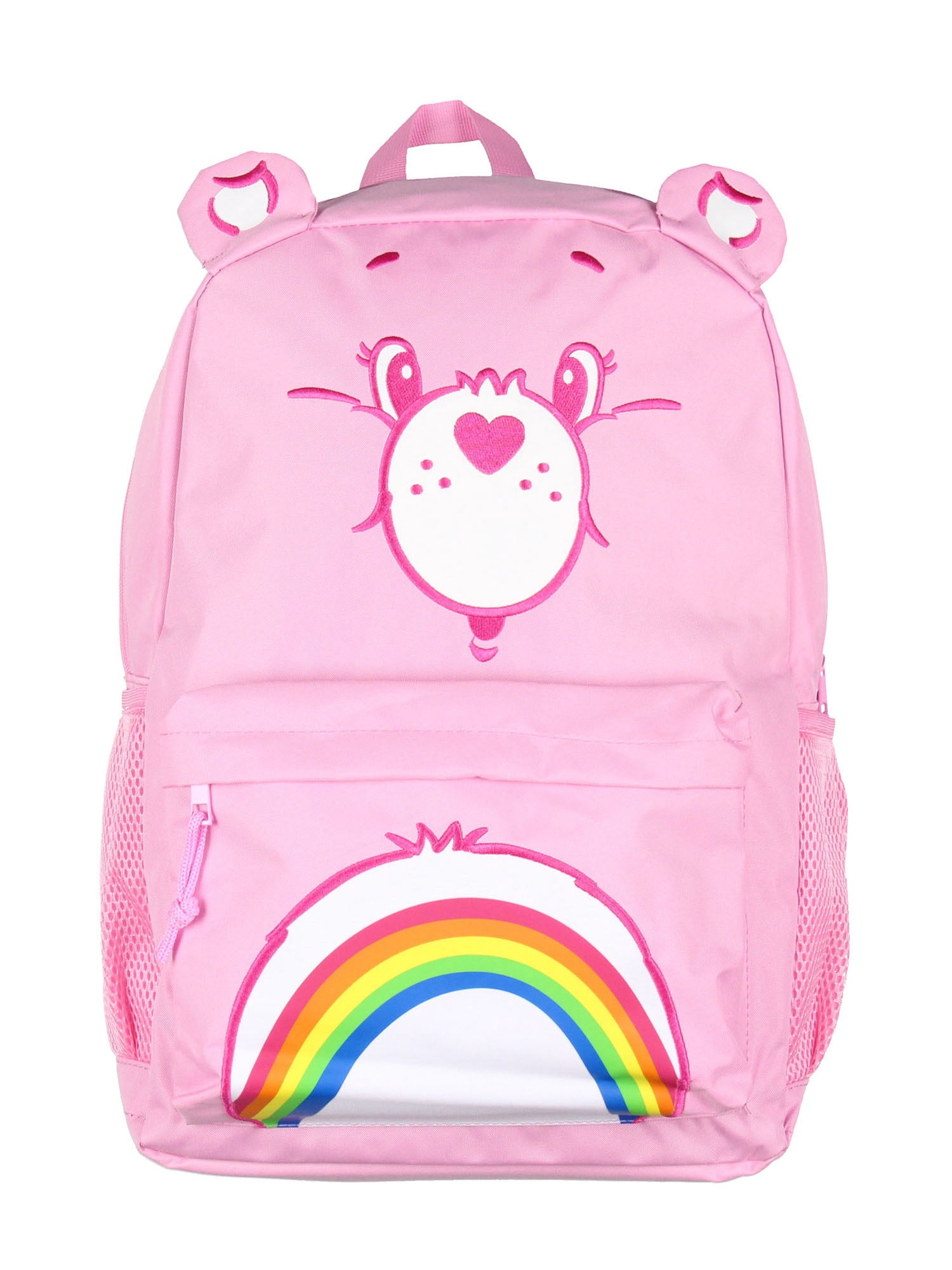 Care Bears Backpack Cheer Bear Embroidered Face Rainbow Belly Badge Design with 3D Ears Laptop School Travel Backpack