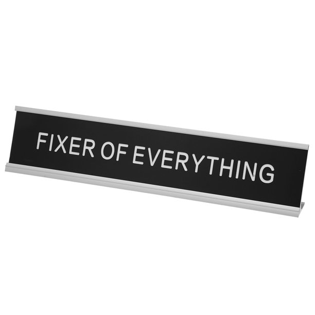 Uxcell FIJADOR DE TODO Placa de Nombre de Escritorio, Placa de Aluminio Divertida para Oficina, Regalos de Broma para Compañeros de Trabajo, Plata/Blanco sobre Negro
