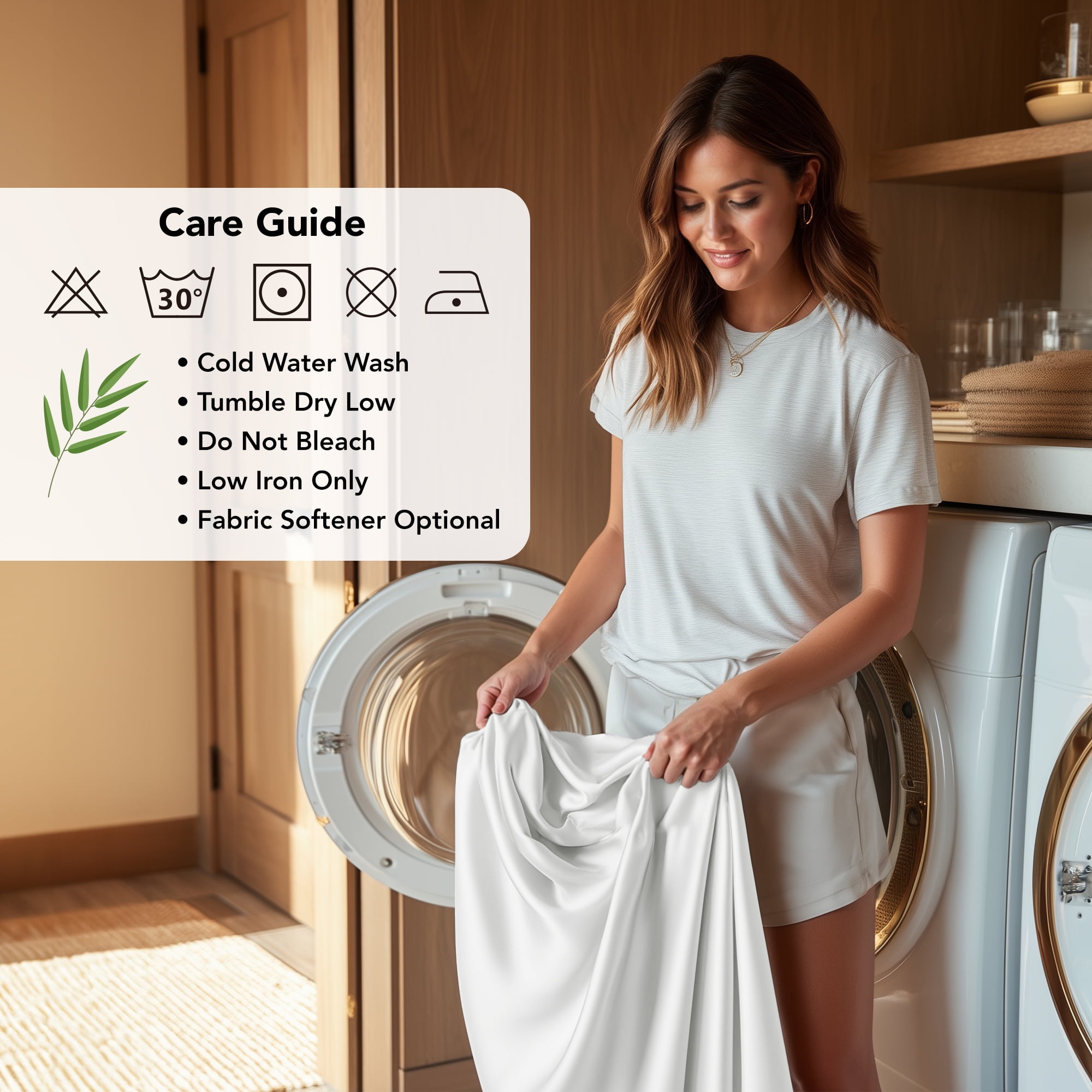 Deconovo Bed Sheets Set - Soft Cooling Bamboo Fiber 4 Piece Breathable Eco-Friendly Moisture-Wicking Bedding, White, Queen Size