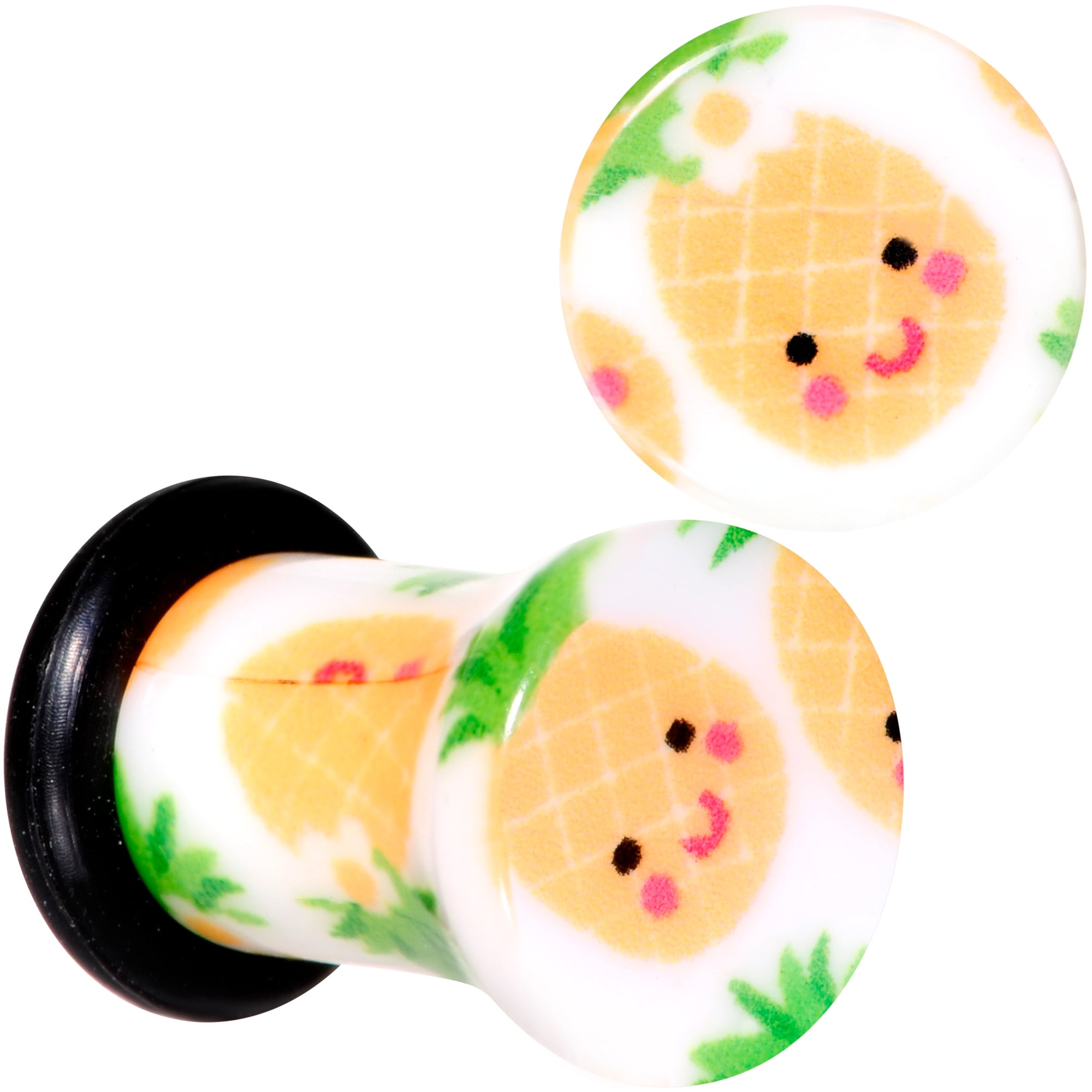 Body Candy 2G 2Pc Ear Plugs White Acrylic Pretty Pineapple Single Flare