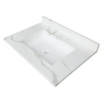 Kingston Brass KVPB3122L38SQ Montesquieu 31" x 22" Solid Surface Vanity Top with Rectangular Sink (8" Faucet Drillings), Calacatta Marble White/Glossy