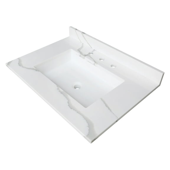 Kingston Brass KVPB3122L38SQ Montesquieu 31" x 22" Solid Surface Vanity Top with Rectangular Sink (8" Faucet Drillings), Calacatta Marble White/Glossy