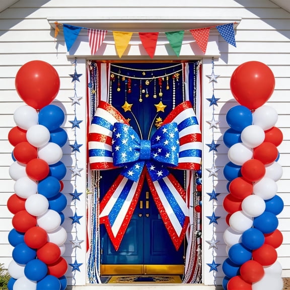 Taicans Patriotic American Flag Door Cover 35.4" x 71" - Glitter Red White Blue Stars & Stripes Bow Door Decor for 4th of July,Independence Day,Memorial Day - Patriotic Front Door Porch Banner