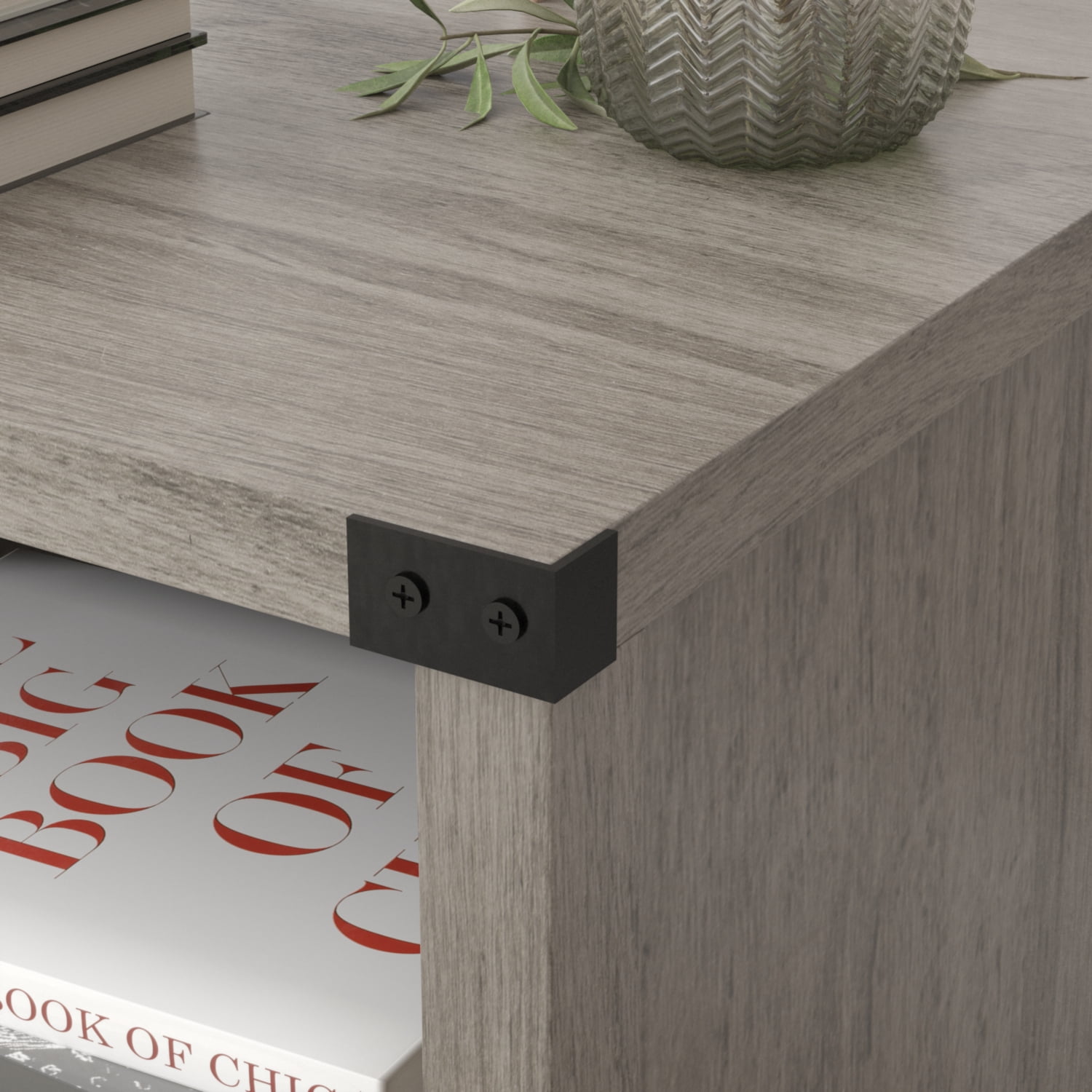 Catrimown Farmhouse Nightstand, Side Table, End Table with Barn Door and Shelf, Rustic Modern Bed Night Stand for Bedroom, Living Room, Grey Wash