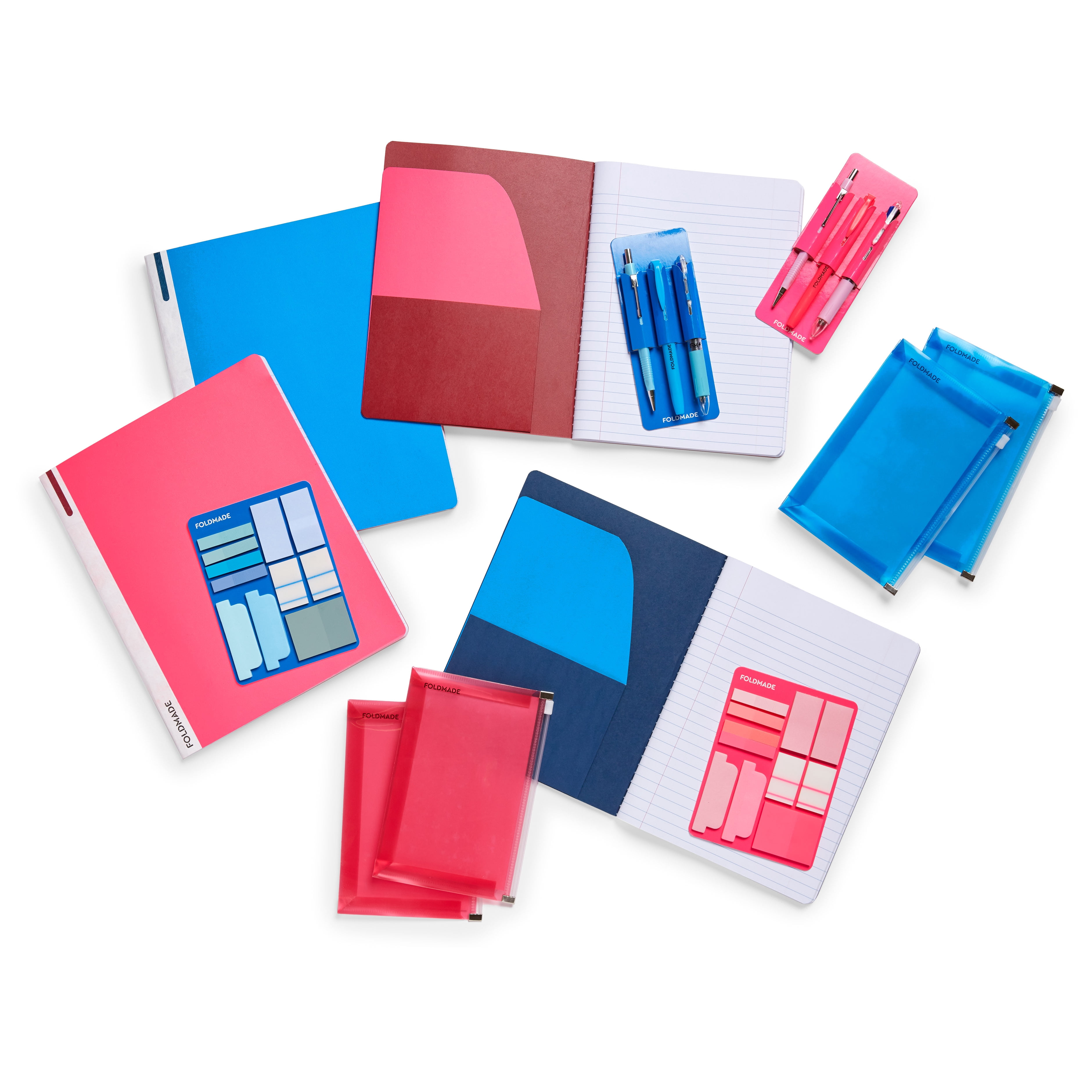Foldmade Flag Tab Note Pad Set, 620 Count, Peel-N-Stick Holder, Neon Blue