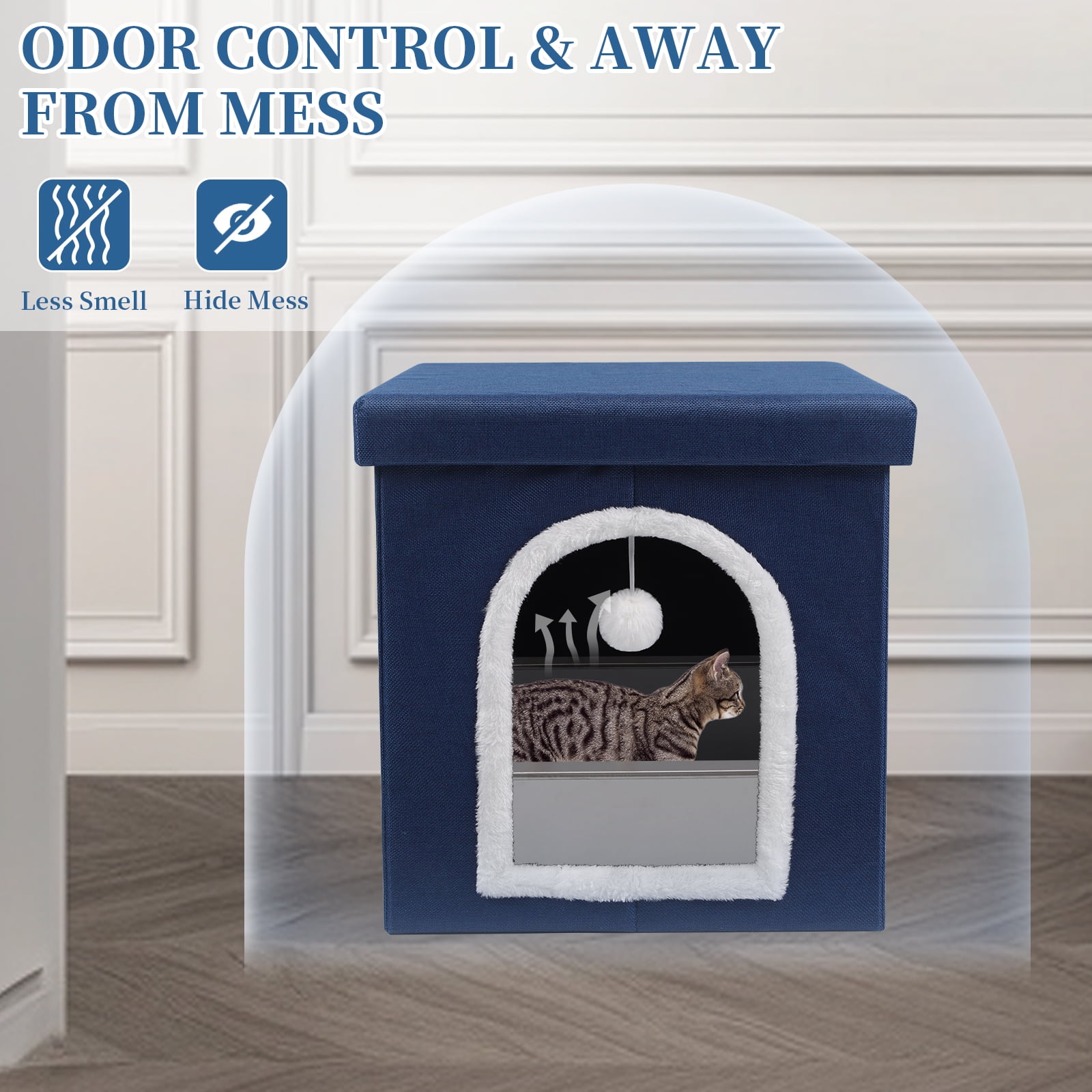Cat Litter Box Enclosure Furniture, Foldable Hidden Litter Box with Mesh Storage Bag, Litter Box Furniture with Waterproof Inside, Easy Clean