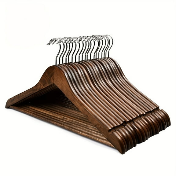 [30 Pack Wooden Hangers] 30 Pack Heavy Duty Solid Wood Hangers | Walnut Wooden Hanger with Non Slip Pant Bar for Closet, Smooth Finish Wood Clothes Hangers for Shirts, Suits, Jackets, Dress