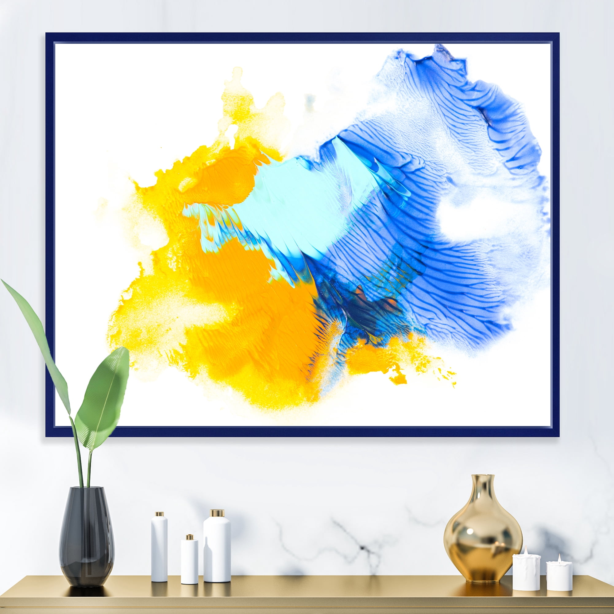 Designart 'Abstract Orange and Blue Clouds' Modern Framed Canvas Wall Art Print