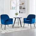 thumbnail image 2 of Velvet Accent Chair, Modern Upholstered Single Sofa Side Living Room Chair, Comfy Barrel Reading Armchair with Metal Legs for Bedroom, Waiting Room, Office and Vanity, Blue, 2 of 8