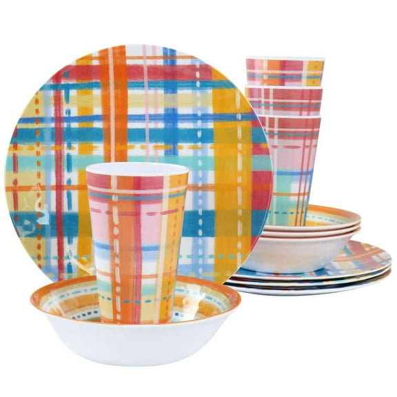 California Designs Casablanca 12 Piece Melamine Dinnerware Set in Multi