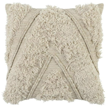 Benzara Bm228853 Square Fabric Throw Pillow With Shag Rug Fringe Details 44 Off White Walmart Canada