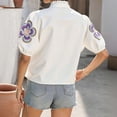 thumbnail image 5 of DPTALR Women's Fashion V-Neck Printed Puff Sleeve T-Shirt,Purple,Size L, 5 of 8