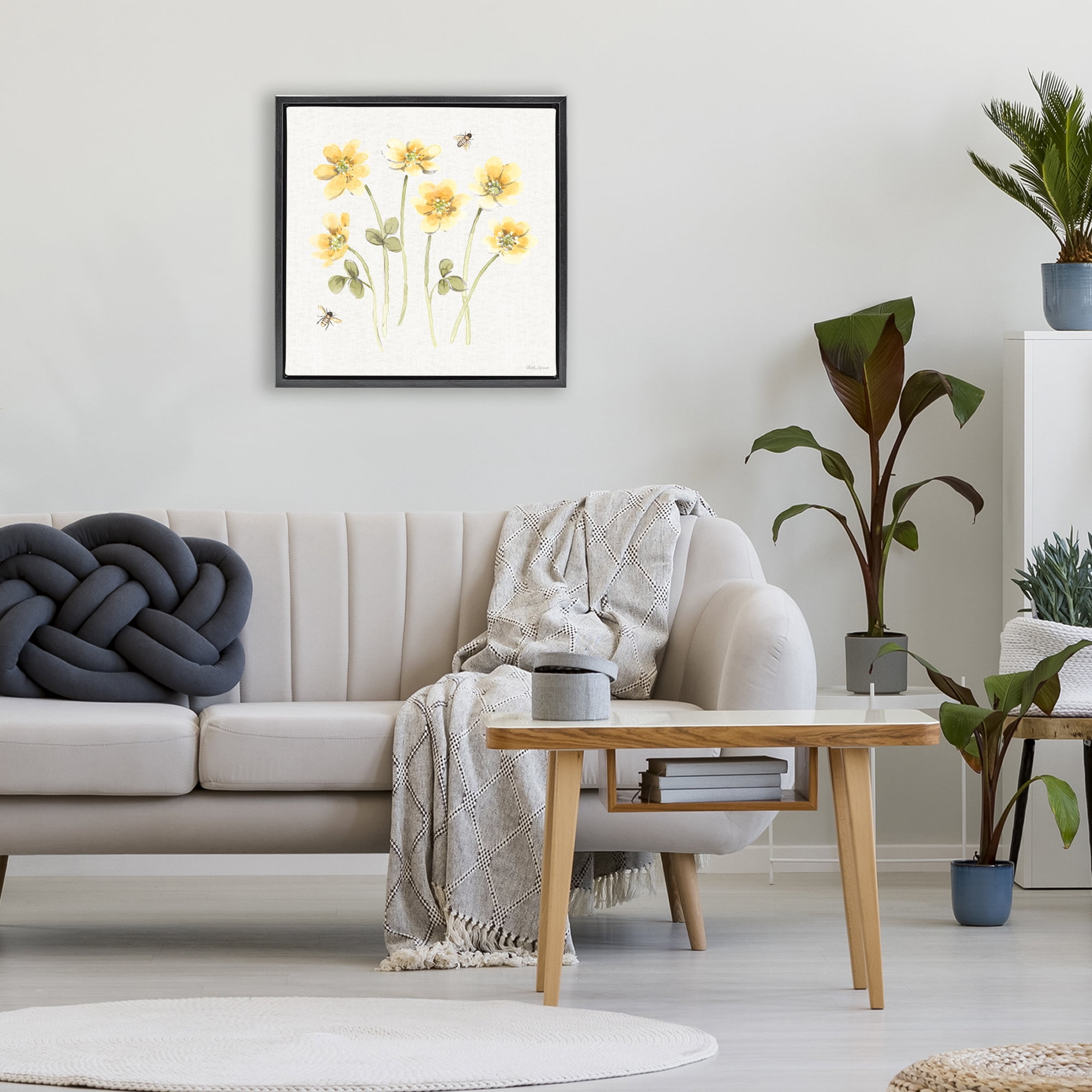 Stupell Industries Sweet Honey Wildflowers Black Framed Floater Canvas Wall Art, design by Beth Grove