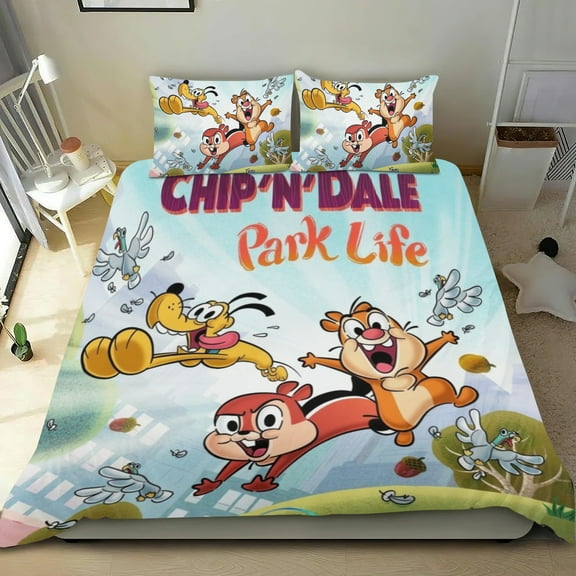 Chip 'n' Dale Park Life Themed Bed Sheet Set Three Piece Set 53x79 In ches Comfortable And Skin Friendly Unique Design Creating A Star Studded Night Home Decor Gifts For Family Friends fans