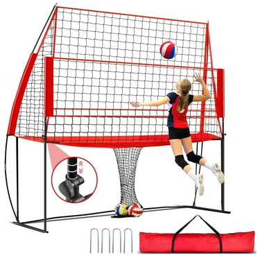 FITPLAY Volleyball Practice Net Station, with 3 Adjustable Heights-7'4'', 7'8'', 8', Red
