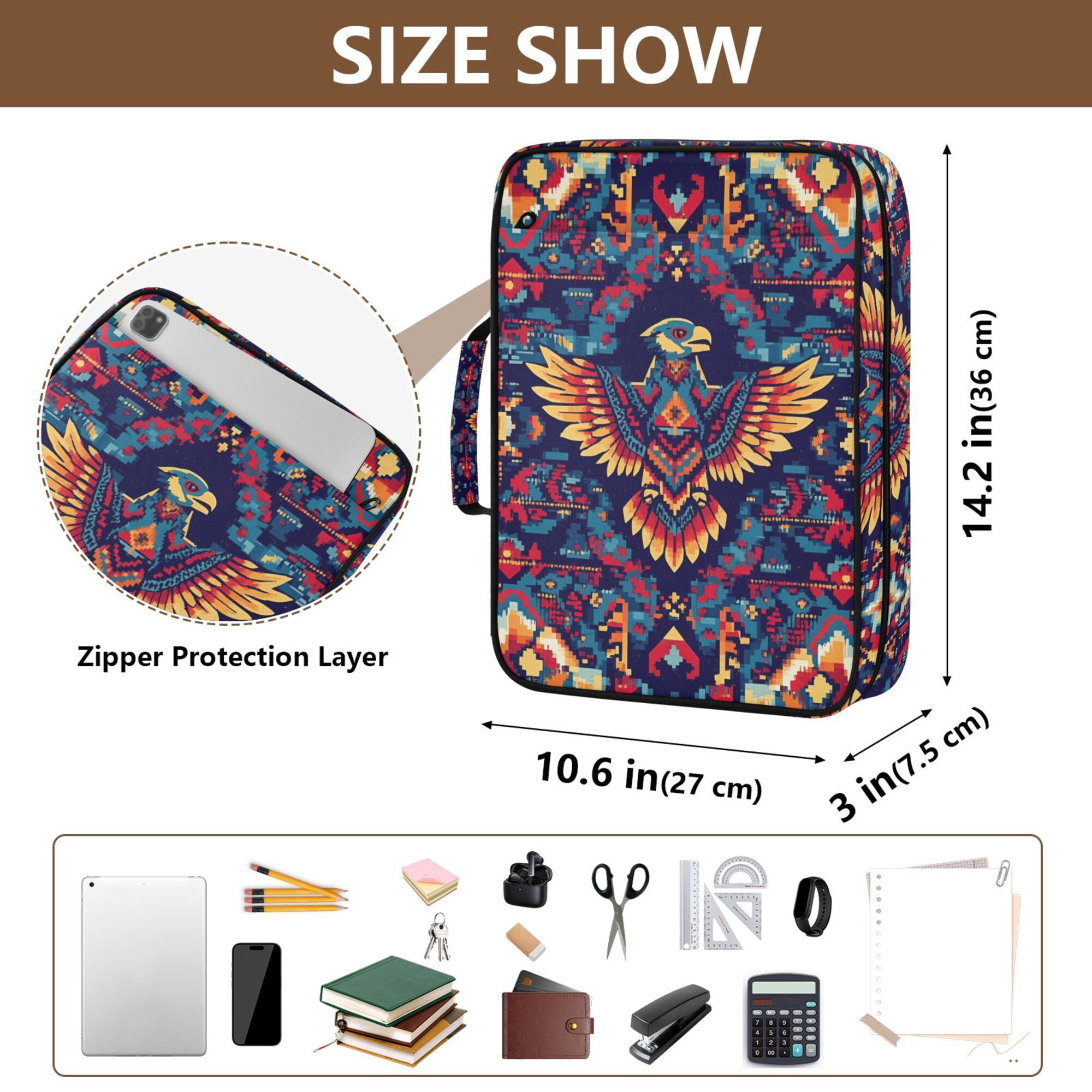 FORMRS Accordion File Folder A4 Size 7-Pocket Expanding Document Organizer Bag with 3 Ring Binder, Geometric Eagle