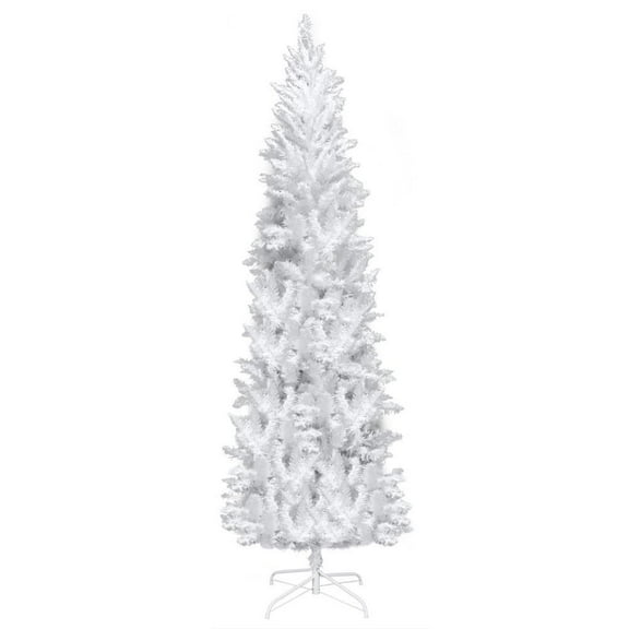 Sptwo 7.5ft Slim White Christmas Tree - Artificial Snowy Holiday Tree with Dense Branches Perfect for Indoor and Outdoor Festive Decor