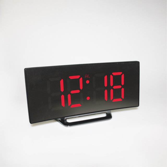 Reloj electrónico curvo creativo, reloj LED de pantalla grande, reloj con espejo, reloj despertador silencioso