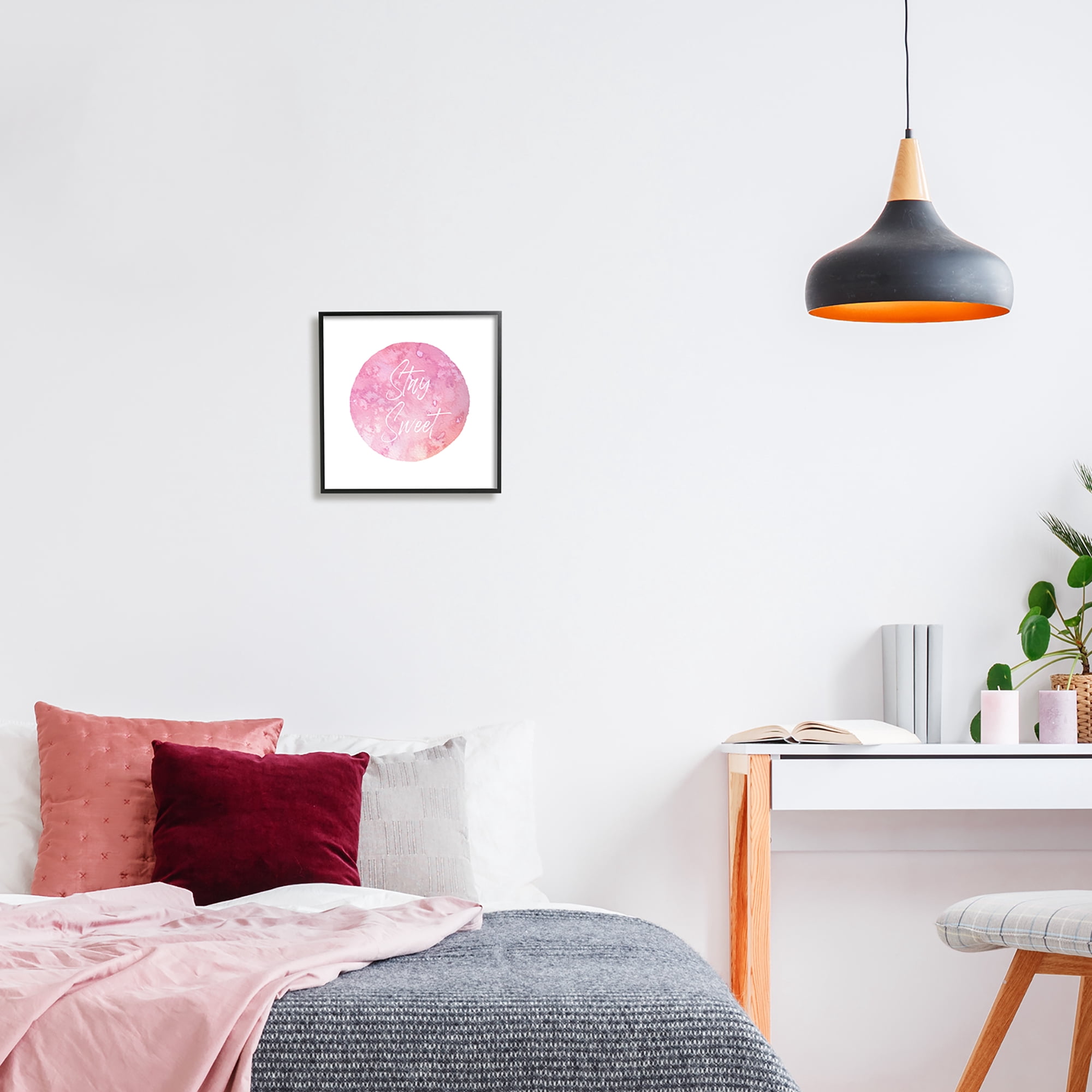 Stupell Industries Stay Sweet Pink Circle Inspirational Painting Black Framed Art Print Wall Art, 12 x 12