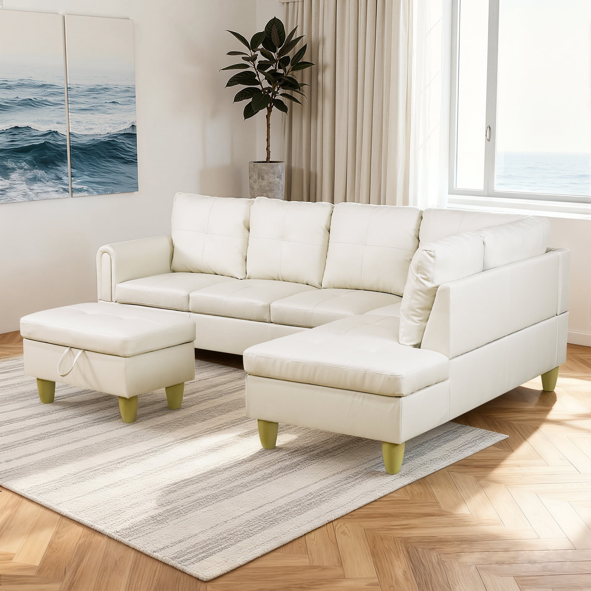 MAYEERTY Modern Adult 3-Piece Couch Living Room Sofa Set，White