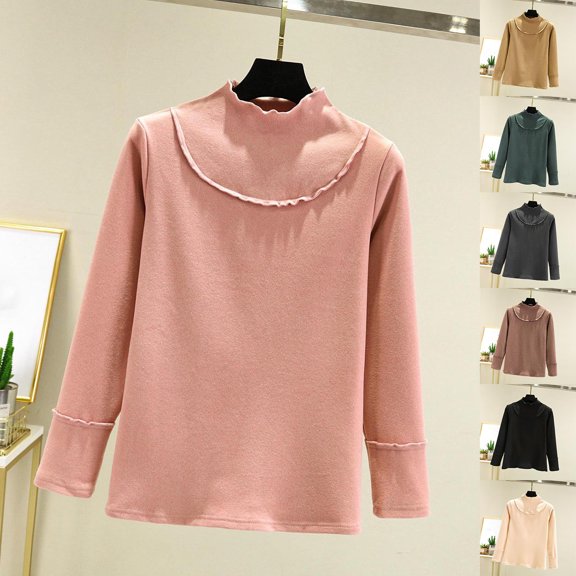 Bovxnpu Pajama Tops for Women Sleep Shirt Mock Neck Fleece Warm Layering Shirts Tops