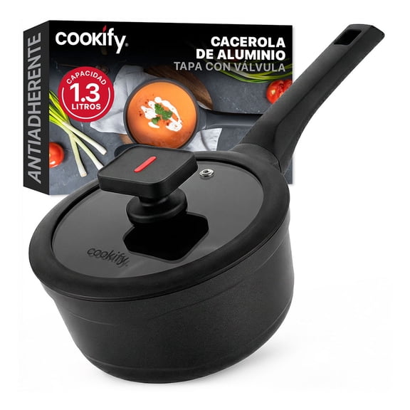Olla Cacerola de Aluminio con Revestimiento Antiadherente Libre de PFOA Cookify (Color Negro, 16 cm)