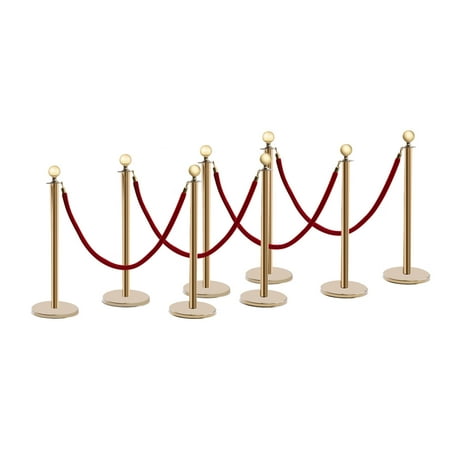 Loyalheartdy 4Pcs/8Pcs Crowd Control Stanchion, 39.4"H Gold Stainless Steel Barriers Sentry Queue Post Pole w/5Ft Red Velvet Rope