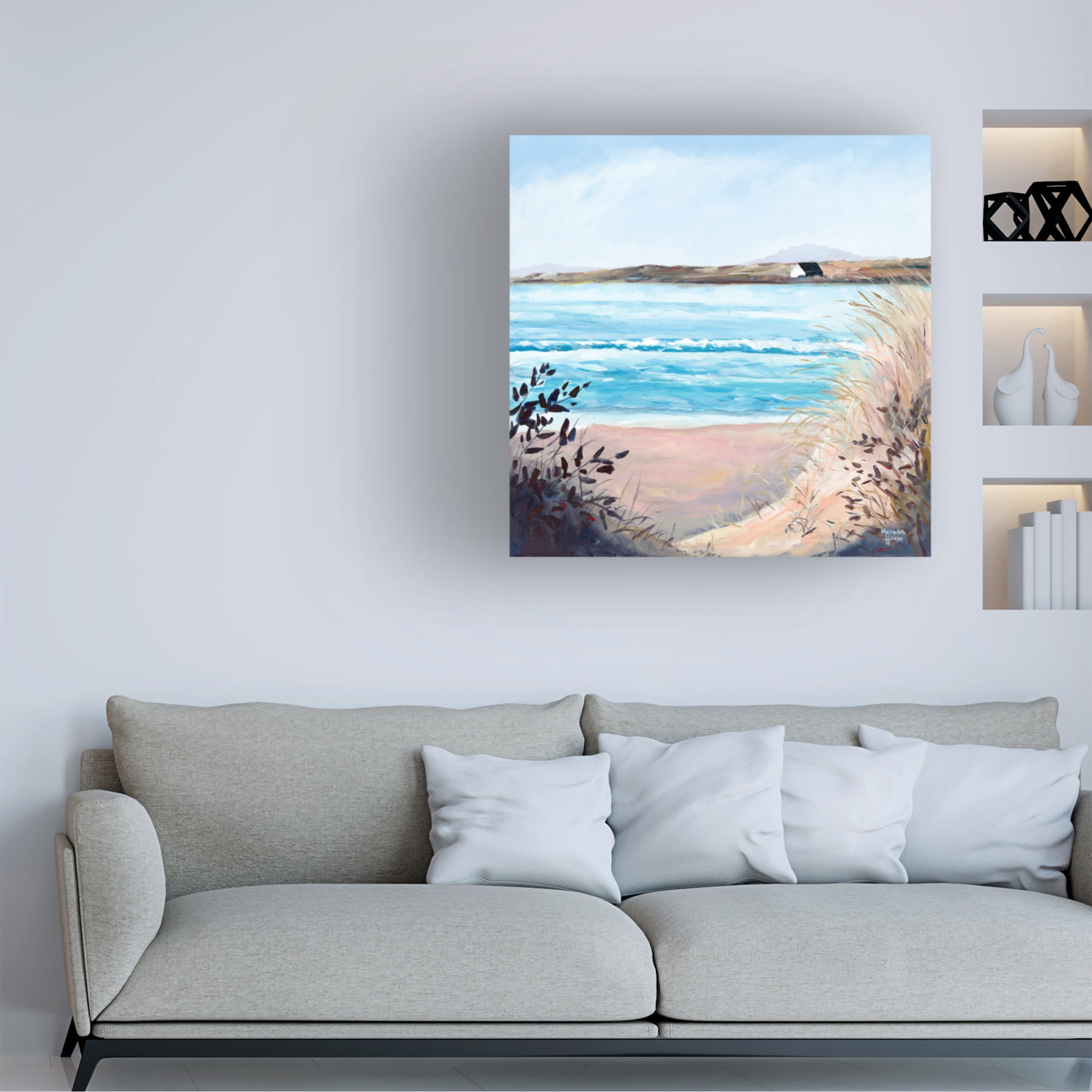 Canvas Wall Art - Meredith Howse 'Boat House on Coles Bay' Wall Art for Living Room, Bedroom, or Office Décor by Trademark Fine Art - 35 x 35 Inches