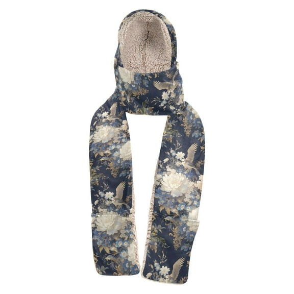 BZSMCE Warm Fleece Hood Scarf Wrap Floraframe Pattern