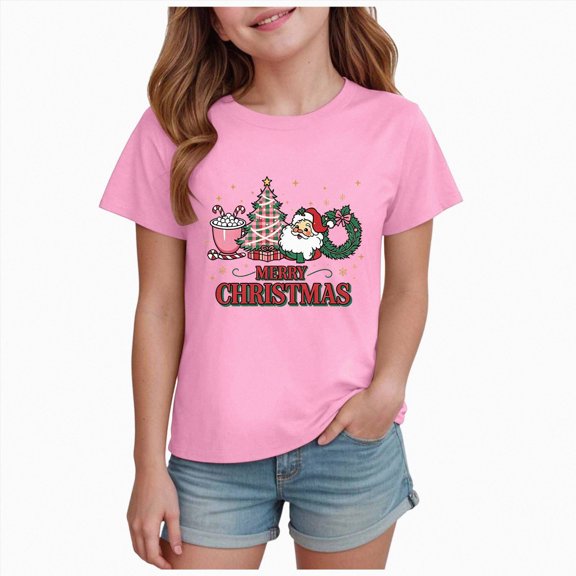 ORT Toddler Christmas Shirt Kids Xmas Cute Graphic Printed Shirt Girls Boys Funny Holiday Tee Tops Outfits