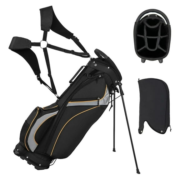 Golf Stand Bag with 8 Way Dividers, Cooler & Rain Hood - Lightweight Golf Club Bag for Men & Women, 7 Pockets, Dual Straps, Umbrella Holder Black