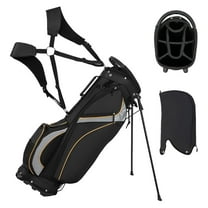 Golf Stand Bag with 8 Way Dividers, Cooler & Rain Hood - Lightweight Golf Club Bag for Men & Women, 7 Pockets, Dual Straps, Umbrella Holder Black