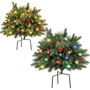 Cleangor Christmas Urn Filler Set of 2 Pre-lit Outdoor Christmas Trees