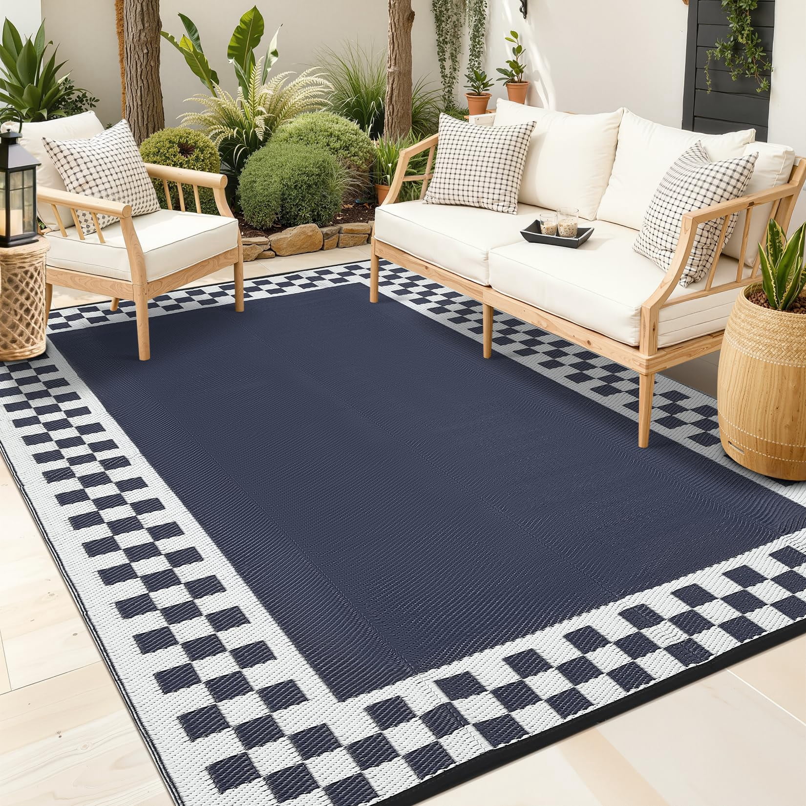 Outdoor Rug, Waterproof Reversible Patio Rug, Extra Large Plastic Straw Area Rug for Camping, RV, Backyard