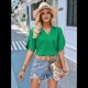 thumbnail image 5 of Blusas de Mujer de con Aberturas, Corta, Cuello en V, Estilo Informal de Negocios, Camisa de Verano Verde M, 5 of 10